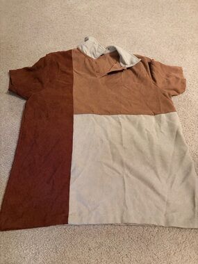 SHEIN Men’s Colorblock Short-Sleeve Polo - Brown & Cream